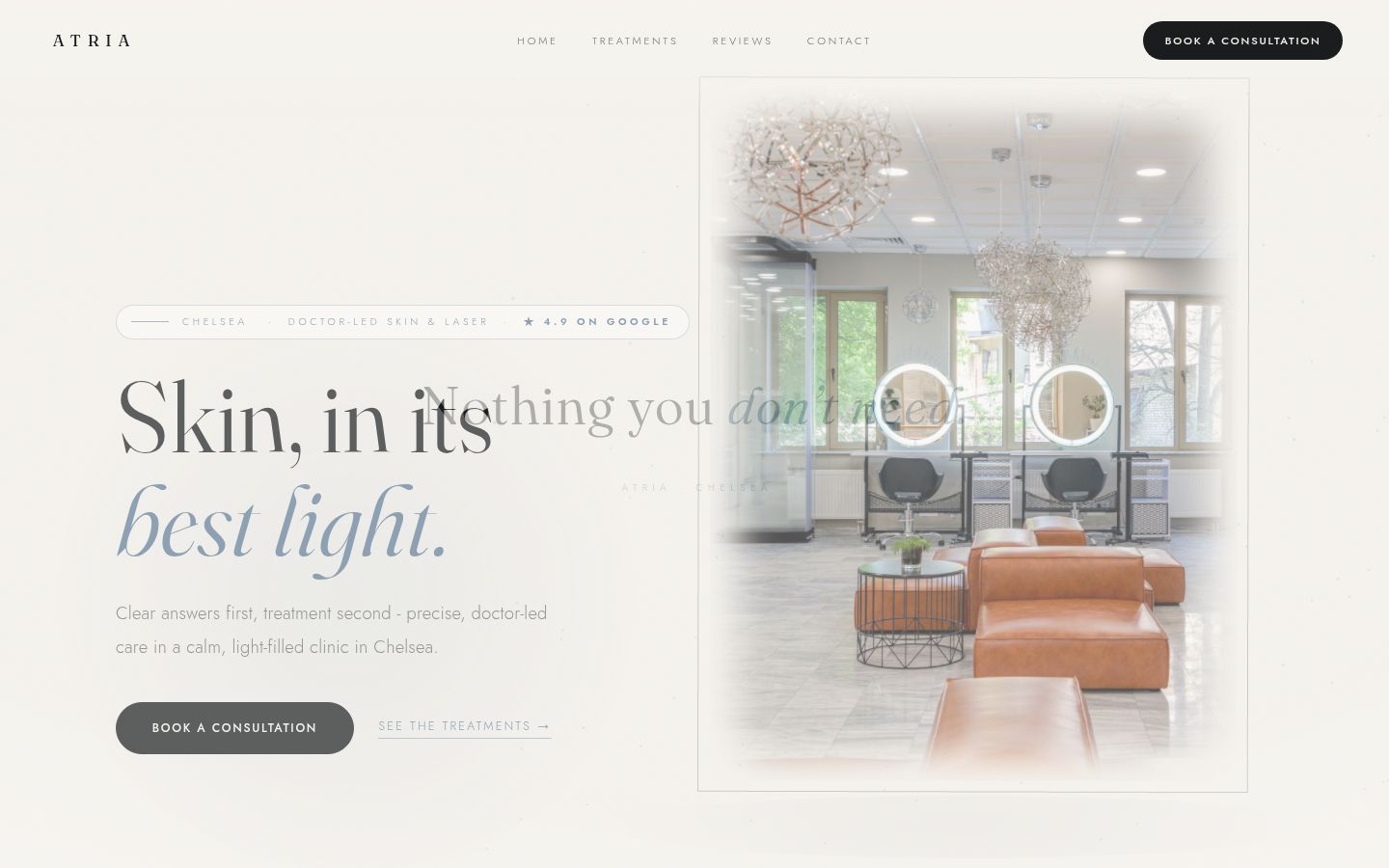 Atria - skin and laser clinic website, Chelsea
