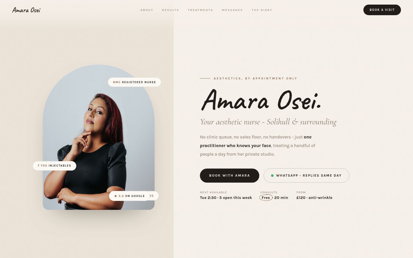 Byline - aesthetics by appointment website, Solihull