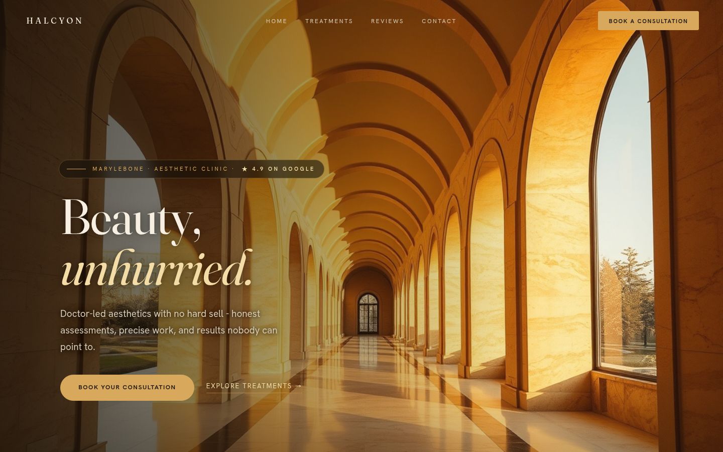 Halcyon - aesthetic clinic website, Marylebone